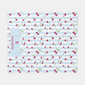 Couverture Polaire Monogramme Rétro Rayures Bleues Cerise Personnalis (Devant (Horizontal))