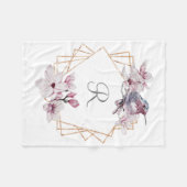 Couverture Polaire Monogramme rose blanc Magnolias Bird Gold Frame (Devant (Horizontal))