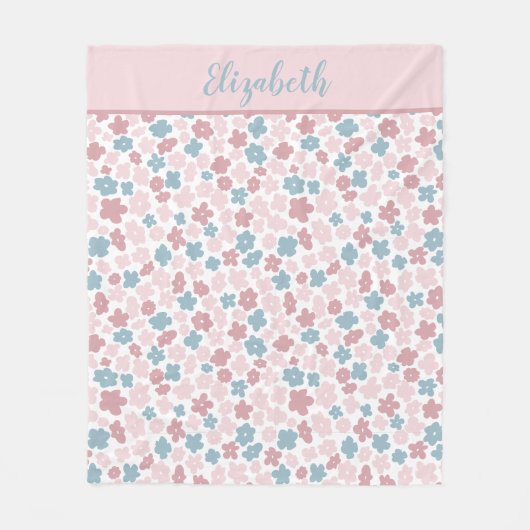 Couverture Polaire Monogramme rose bleu Floral moderne Boho Cadeau te (Devant)