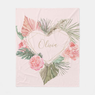 Couverture Polaire Monogramme rose bohème personnalisé