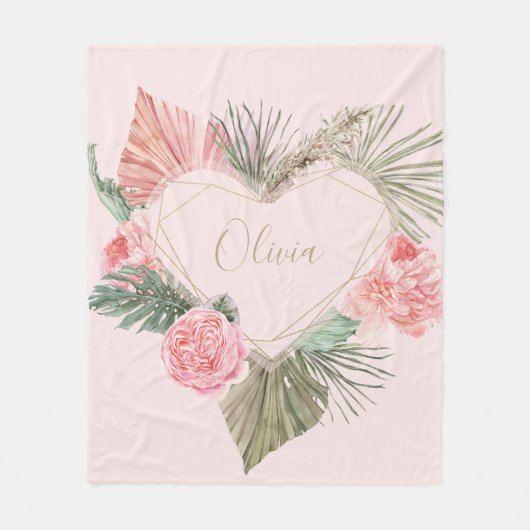 Couverture Polaire Monogramme rose bohème personnalisé (Devant)