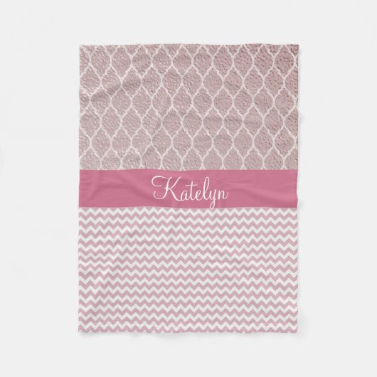 Couverture Polaire Monogramme rose de l'or | Chevron de motif de (Devant)