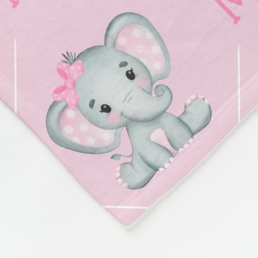 Couverture Polaire Monogramme rose éléphant étoile bébé fille (Coin)