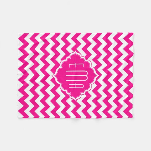 Couverture Polaire Monogramme rose et blanc Chevron Motif 2 (Devant (Horizontal))