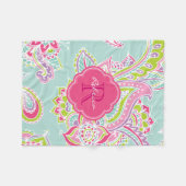 Couverture Polaire Monogramme rose et menthe Boho Paisley (Devant (Horizontal))