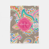 Couverture Polaire Monogramme rose et mocha Boho Paisley (Devant)