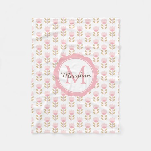 Couverture Polaire Monogramme rose Floral Motif bébé fille Nursery (Devant)