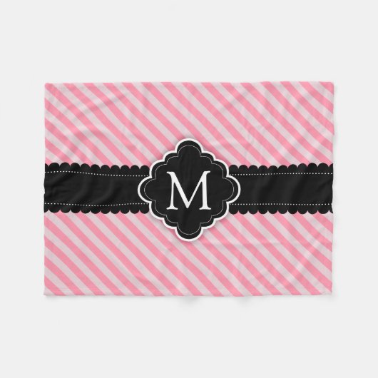 Couverture Polaire Monogramme rose Girly de coutume de noir de motif (Devant (Horizontal))