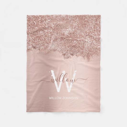 Couverture Polaire Monogramme rose Gold Blush Rose Girl Parties scint (Devant)