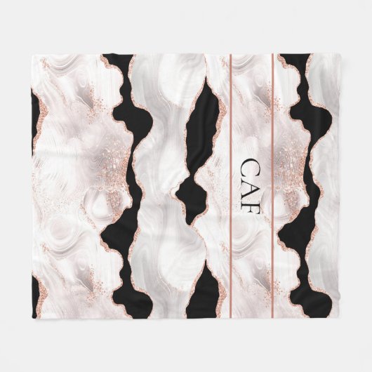 Couverture Polaire Monogramme Rose Parties scintillant or Agate noir  (Devant (Horizontal))