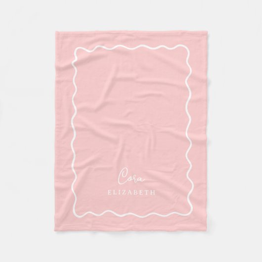Couverture Polaire Monogramme Rose Pétale Bordure Ondulée (Devant)