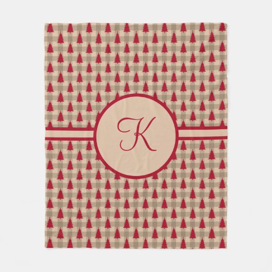 Couverture Polaire Monogramme Rouge Buffle Brown Plaid Rustique Pays (Devant)