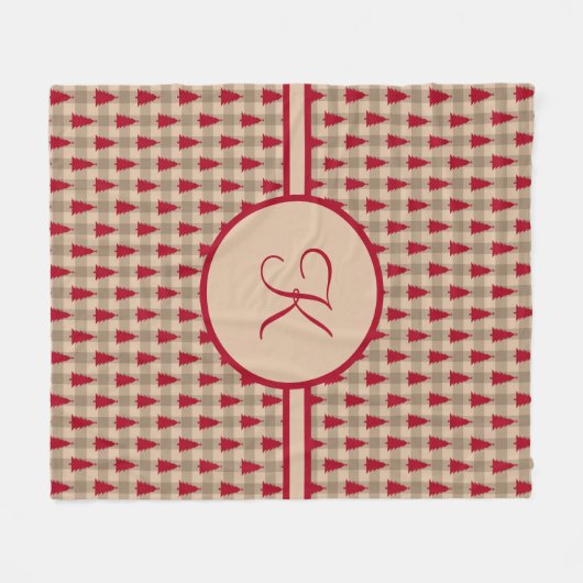 Couverture Polaire Monogramme Rouge Buffle Brown Plaid Rustique Pays (Devant (Horizontal))