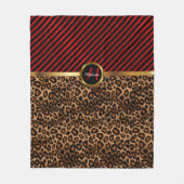 Couverture Polaire Monogramme rouge foncé et Poster de animal léopard (Devant)