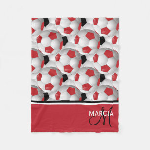 Couverture Polaire Monogramme Rouge noir et blanc Motif de balle de f