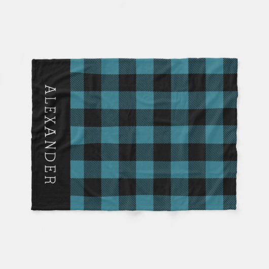 Couverture Polaire Monogramme Russe Bleu et Noir Buffalo Check (Devant (Horizontal))