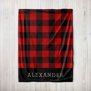 Couverture Polaire Monogramme Russe Rouge et Noir Buffalo Check