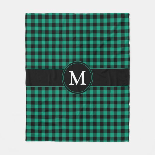 Couverture Polaire Monogramme Rustique Green Plaid Checks (Devant)