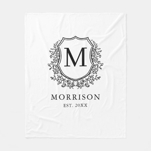 Couverture Polaire Monogramme rustique Noir Blanc Crest Mariage nouve (Devant)