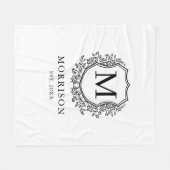 Couverture Polaire Monogramme rustique Noir Blanc Crest Mariage nouve (Devant (Horizontal))
