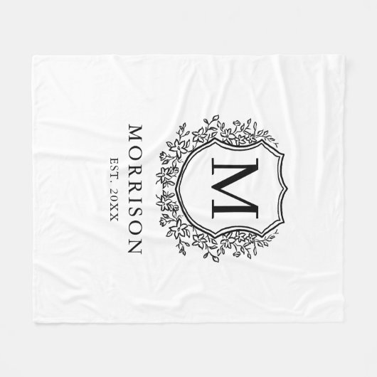 Couverture Polaire Monogramme rustique Noir Blanc Crest Mariage nouve (Devant (Horizontal))