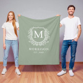 Couverture Polaire Monogramme rustique Sage Green Crest Mariage nouve