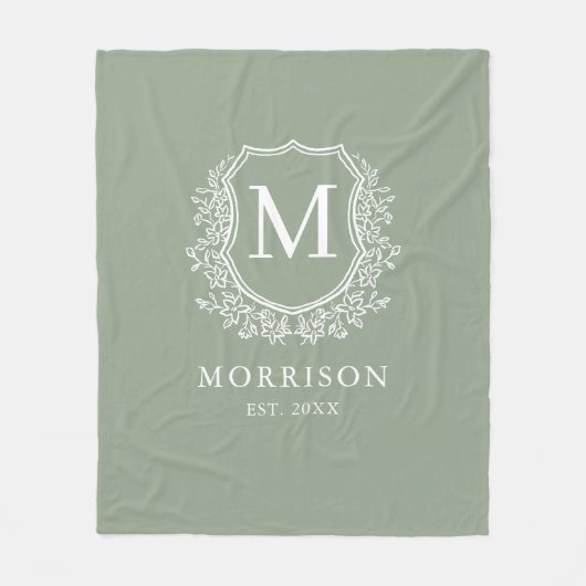 Couverture Polaire Monogramme rustique Sage Green Crest Mariage nouve (Devant)