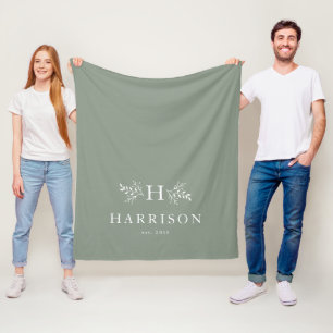 Couverture Polaire Monogramme rustique vert sauge vert personnalisé