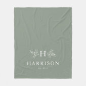 Couverture Polaire Monogramme rustique vert sauge vert personnalisé (Devant)