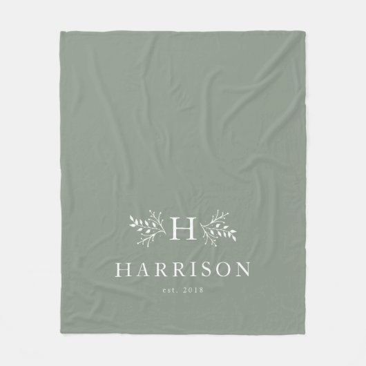 Couverture Polaire Monogramme rustique vert sauge vert personnalisé (Devant)