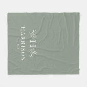 Couverture Polaire Monogramme rustique vert sauge vert personnalisé (Devant (Horizontal))