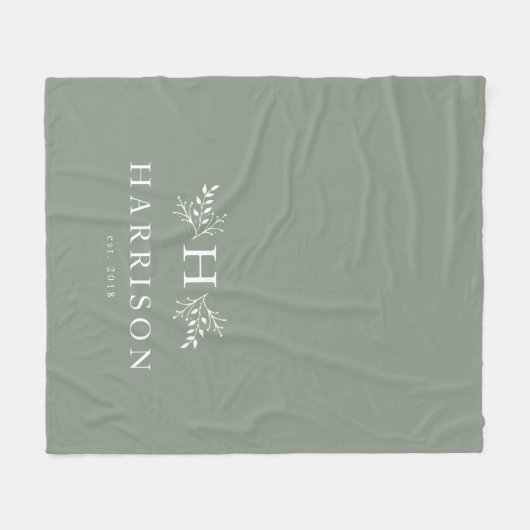 Couverture Polaire Monogramme rustique vert sauge vert personnalisé (Devant (Horizontal))
