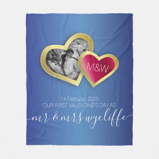 Couverture Polaire Monogramme Sapphire Blue Ruby Red Valentine Photo (Devant)