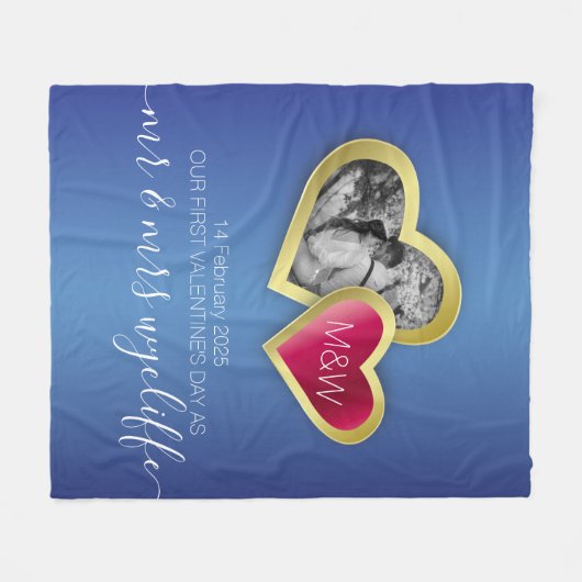 Couverture Polaire Monogramme Sapphire Blue Ruby Red Valentine Photo (Devant (Horizontal))