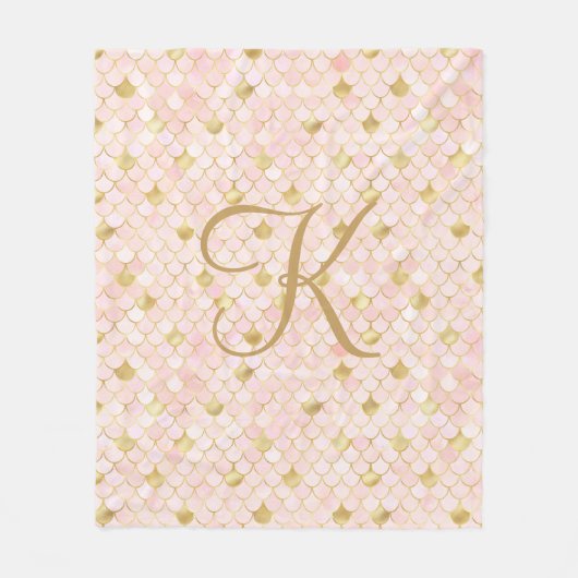 Couverture Polaire Monogramme Script Blush Pink Gold Mermaid Étapes (Devant)