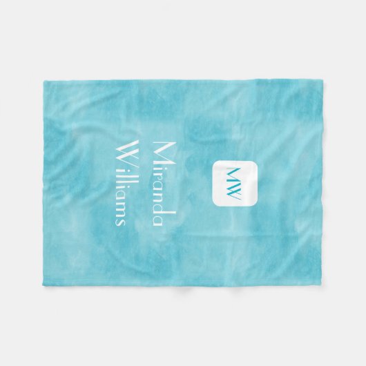 Couverture Polaire Monogramme simple et chic de turquoise d'Aqua avec (Devant (Horizontal))