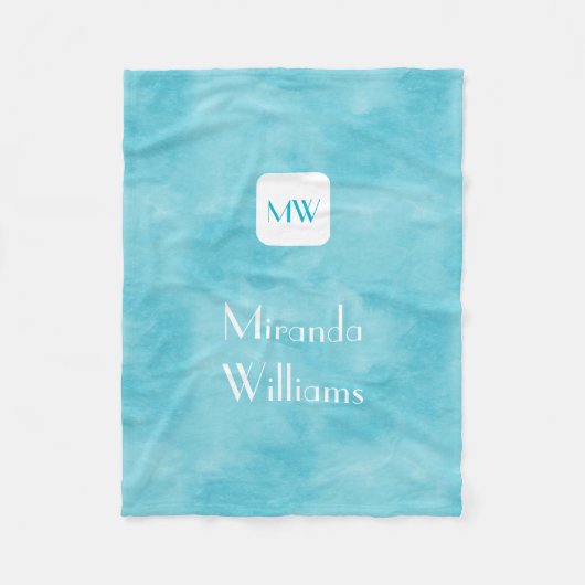 Couverture Polaire Monogramme simple et chic de turquoise d'Aqua avec (Devant)