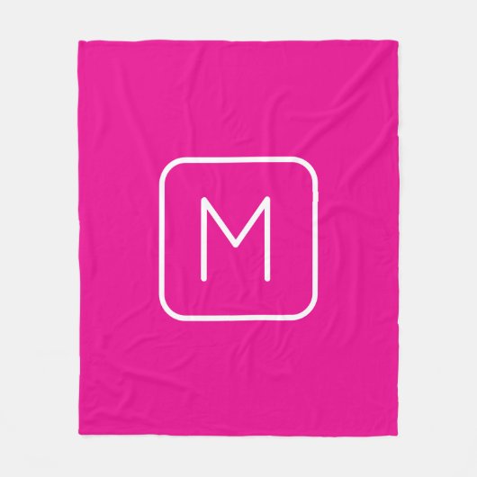 Couverture Polaire Monogramme simple et moderne initial | Rose et bla (Devant)