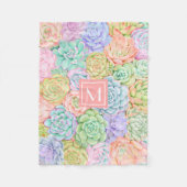 Couverture Polaire Monogramme Succulents Aquarelle Pastel coloré (Devant)