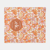 Couverture Polaire Monogramme super Retro Orange Florals (Devant (Horizontal))