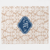 Couverture Polaire Monogramme Tan Et Damas Florales Blanches (Devant (Horizontal))
