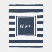 Couverture Polaire Monogramme tendance bleu marine et blanc rayé (Devant)