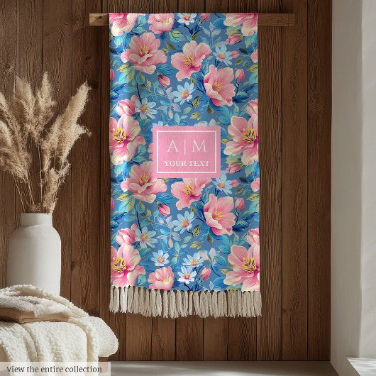 Couverture Polaire monogramme tendance pastel bleu et rose