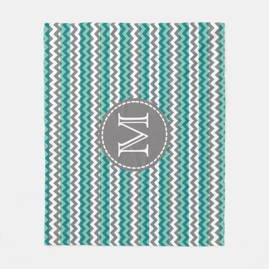 Couverture Polaire Monogramme Turquoise et Grey Chevron Zigzag (Devant)