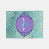 Couverture Polaire Monogramme turquoise vert et mauve de sirène (Devant (Horizontal))