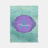 Couverture Polaire Monogramme turquoise vert et mauve de sirène (Devant)