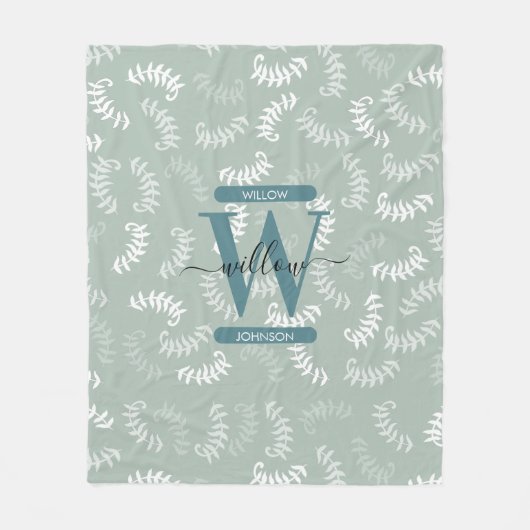 Couverture Polaire Monogramme turquoise vert Feuille (Devant)