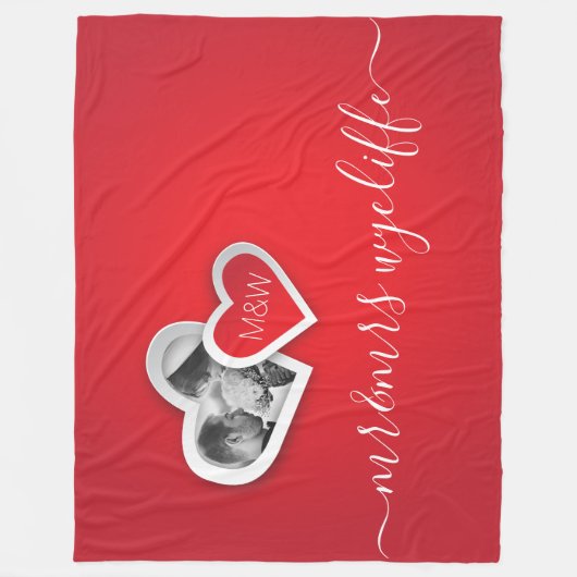 Couverture Polaire Monogramme Valentine Papier découpé Coeurs de votr (Devant)