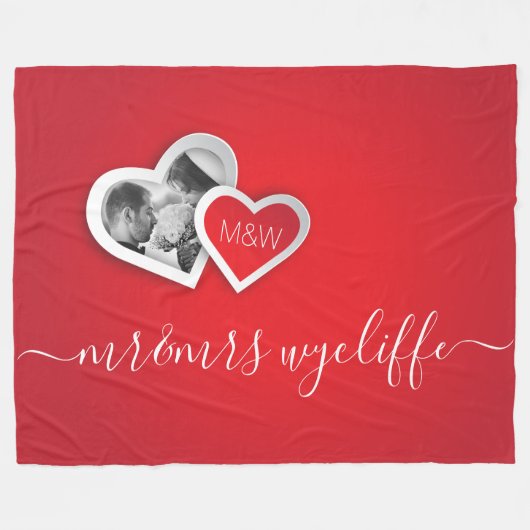 Couverture Polaire Monogramme Valentine Papier découpé Coeurs de votr (Devant (Horizontal))