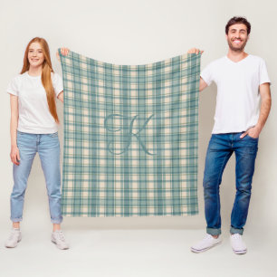 Couverture Polaire Monogramme Vert Bleu Beige Tartan Buffalo Plaid